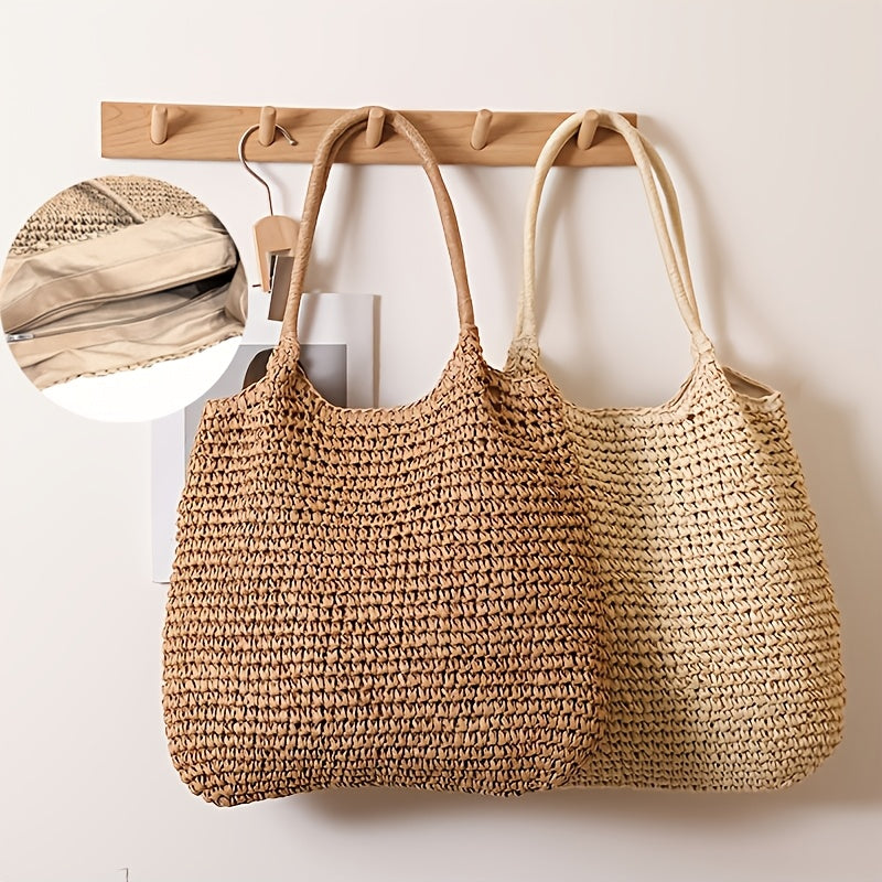 Manuela | Borsa a Tracolla in Paglia Intrecciata - Naturale Chiaro