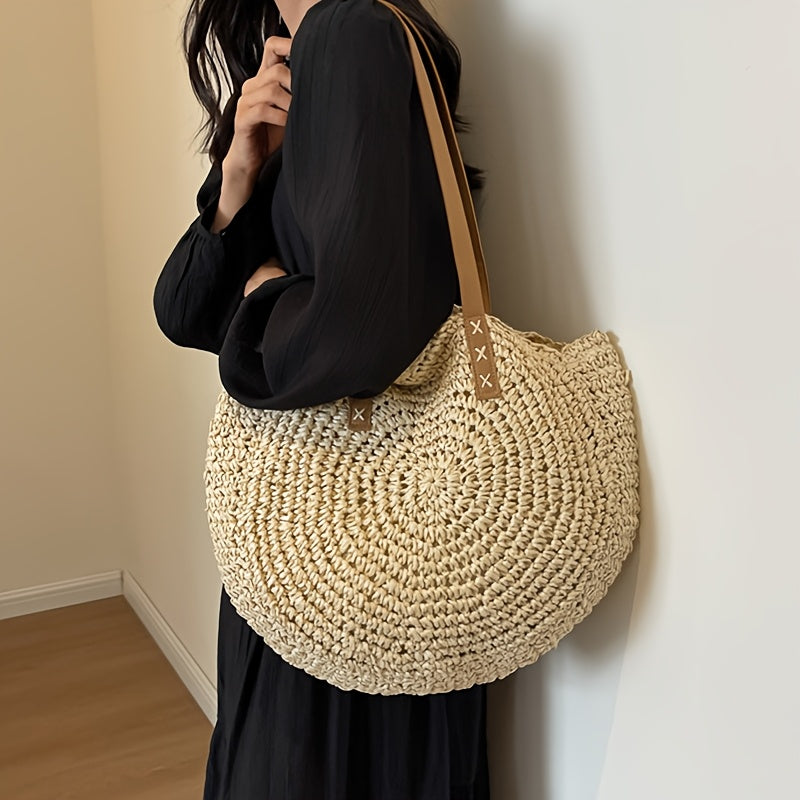 Lisa | Borsa Tonda in Paglia Intrecciata - Beige