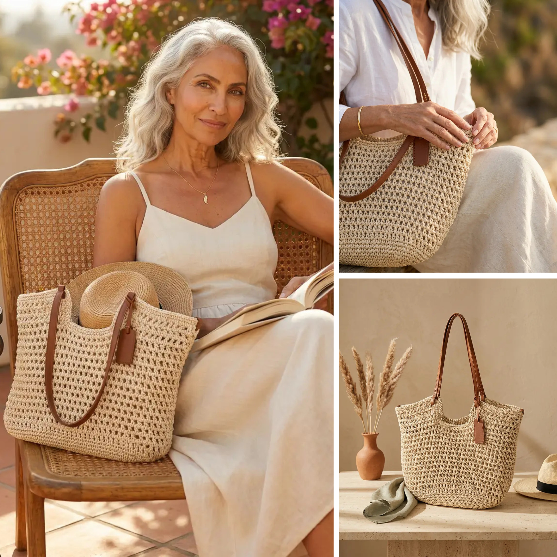 Camelia | Borsa Shopper Intrecciata a Mano all'Uncinetto - Avorio