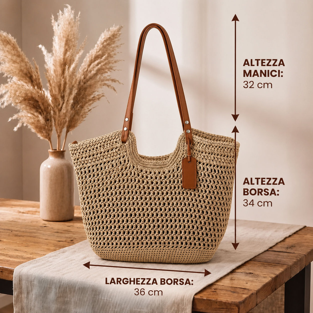Alina | Borsa Shopper Intrecciata a Mano all'Uncinetto - Beige Chiaro