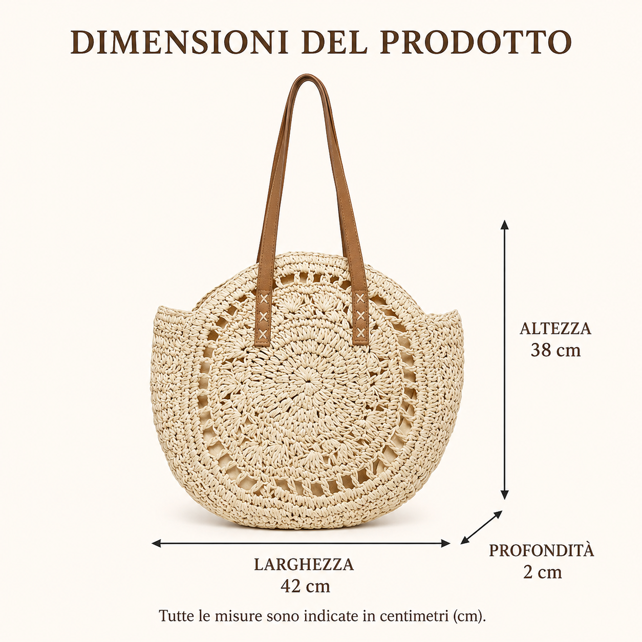 Lola | Borsa Tonda in Paglia Intrecciata con Motivo — Cognac