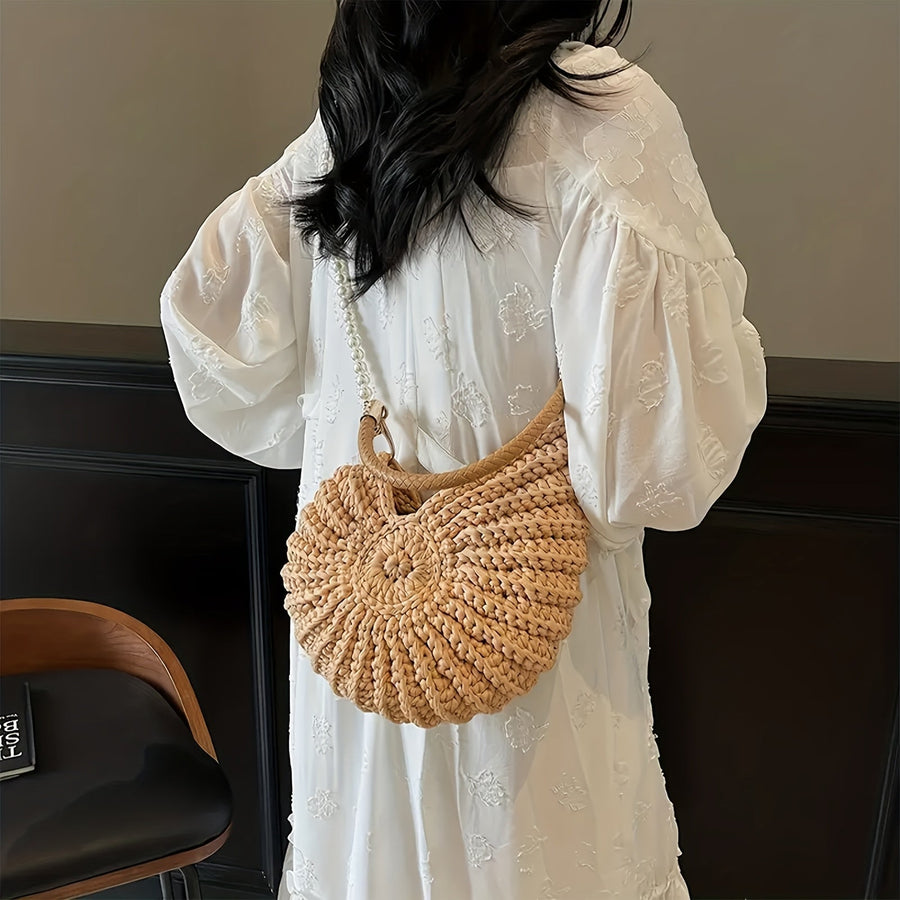 Vilma | Borsa Tote Intrecciata con Cinghia a Catena - Kaki