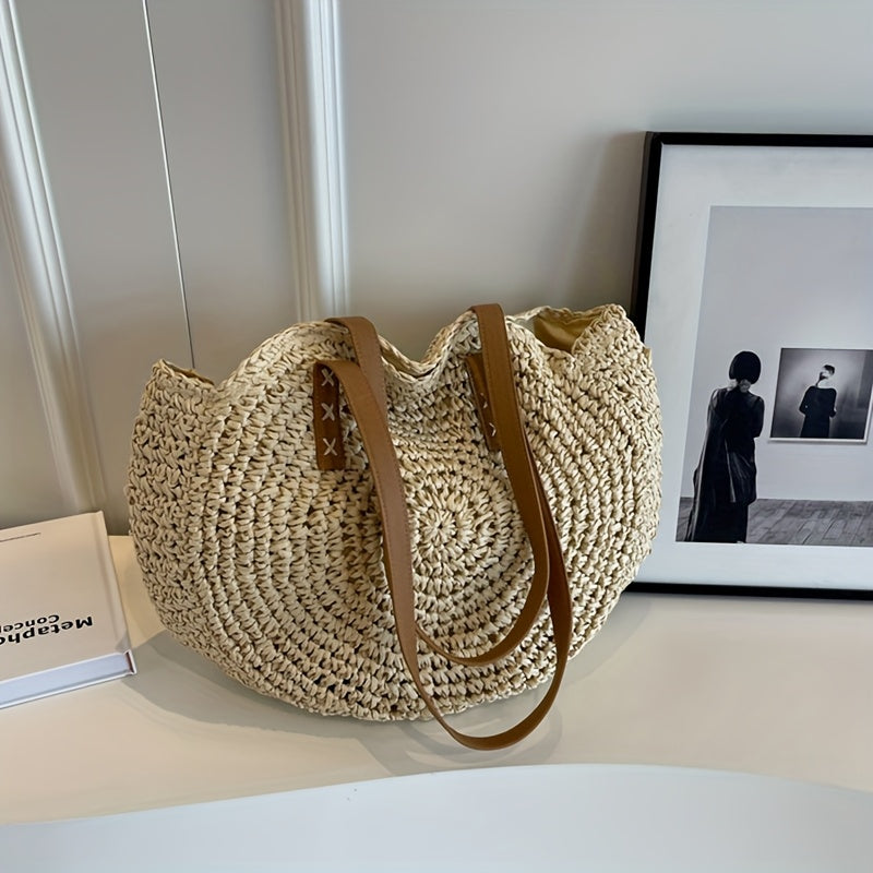 Lisa | Borsa Tonda in Paglia Intrecciata - Beige