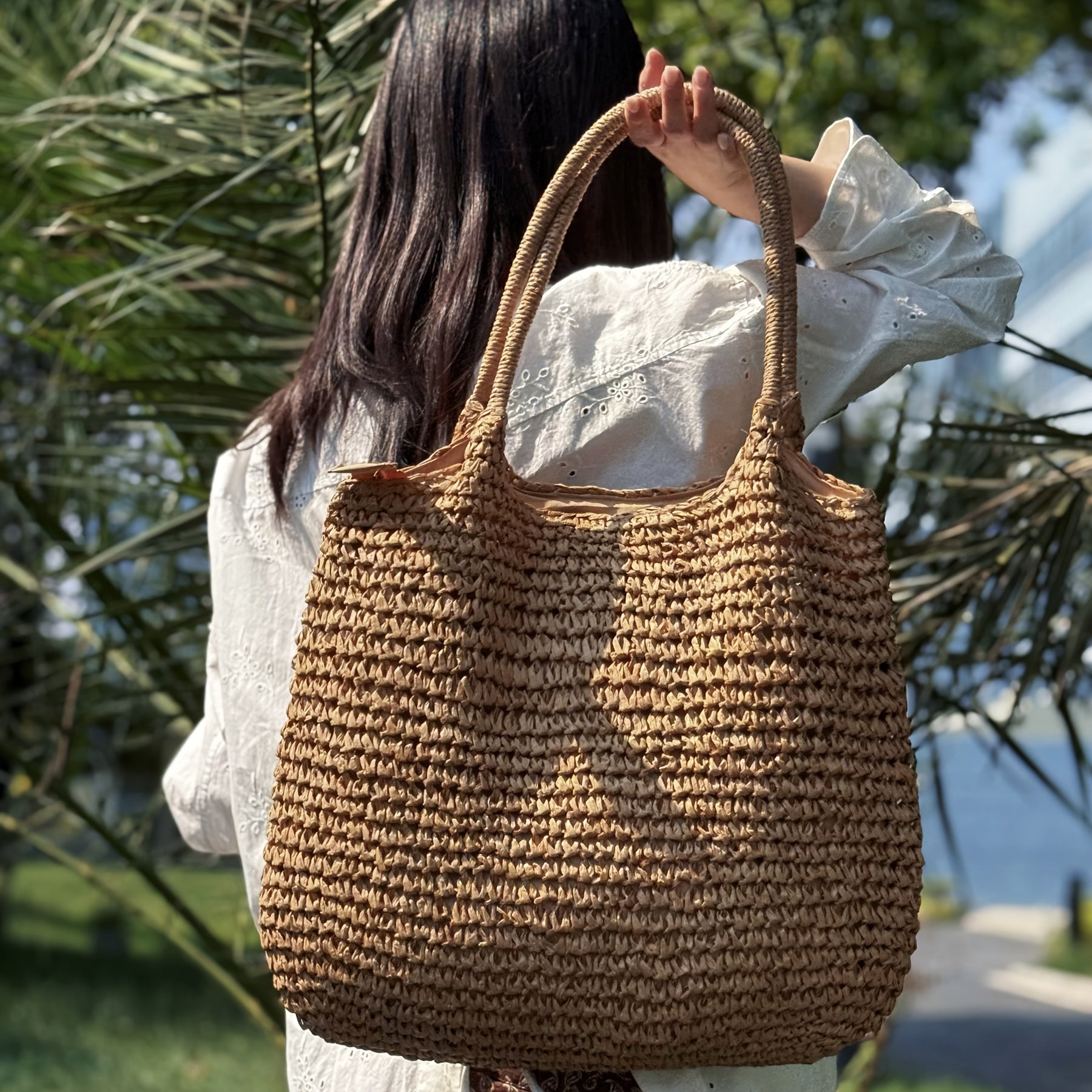 Natalina | Borsa a Tracolla in Paglia Intrecciata - Naturale