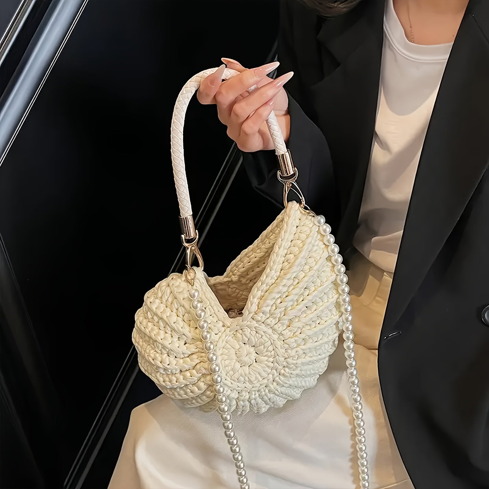 Orsola | Borsa Tote Intrecciata con Cinghia a Catena - Nero